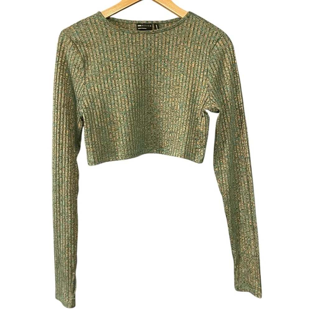 Multicolored Green Ribbed Long Sleeve Top